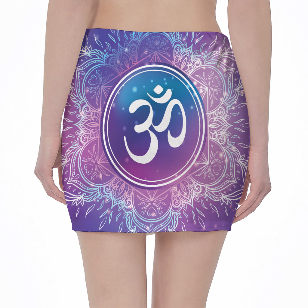 Spiritual Om Mandala Print Pencil Mini Skirt