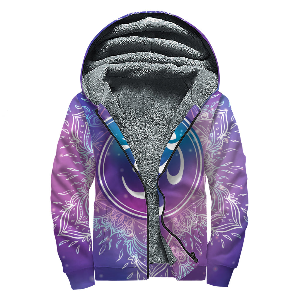 Spiritual Om Mandala Print Sherpa Lined Zip Up Hoodie