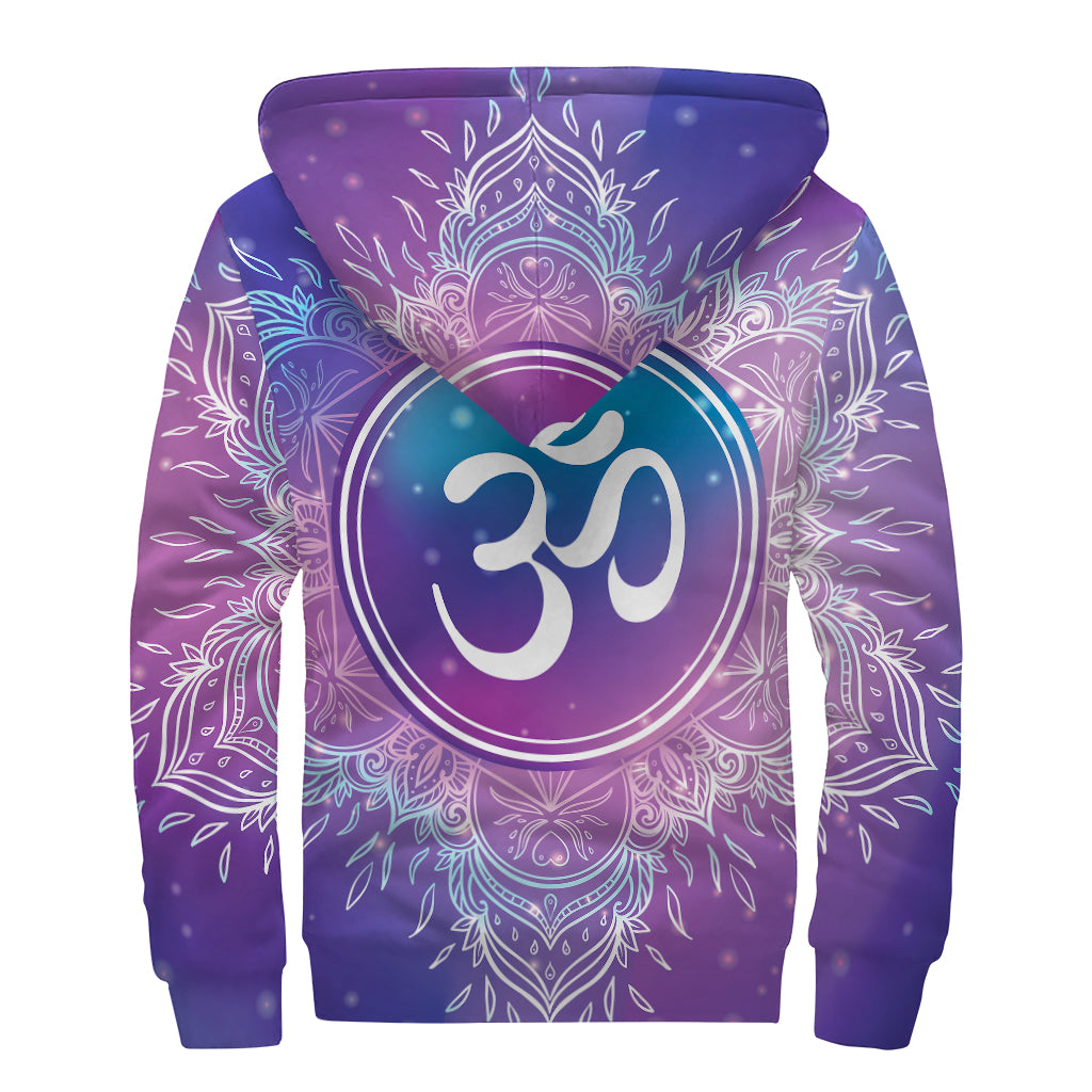 Spiritual Om Mandala Print Sherpa Lined Zip Up Hoodie