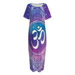 Spiritual Om Mandala Print Short Sleeve Long Nightdress