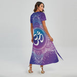 Spiritual Om Mandala Print Short Sleeve Maxi Dress