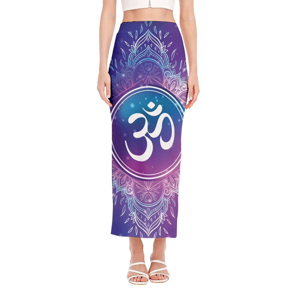 Spiritual Om Mandala Print Side Slit Maxi Skirt