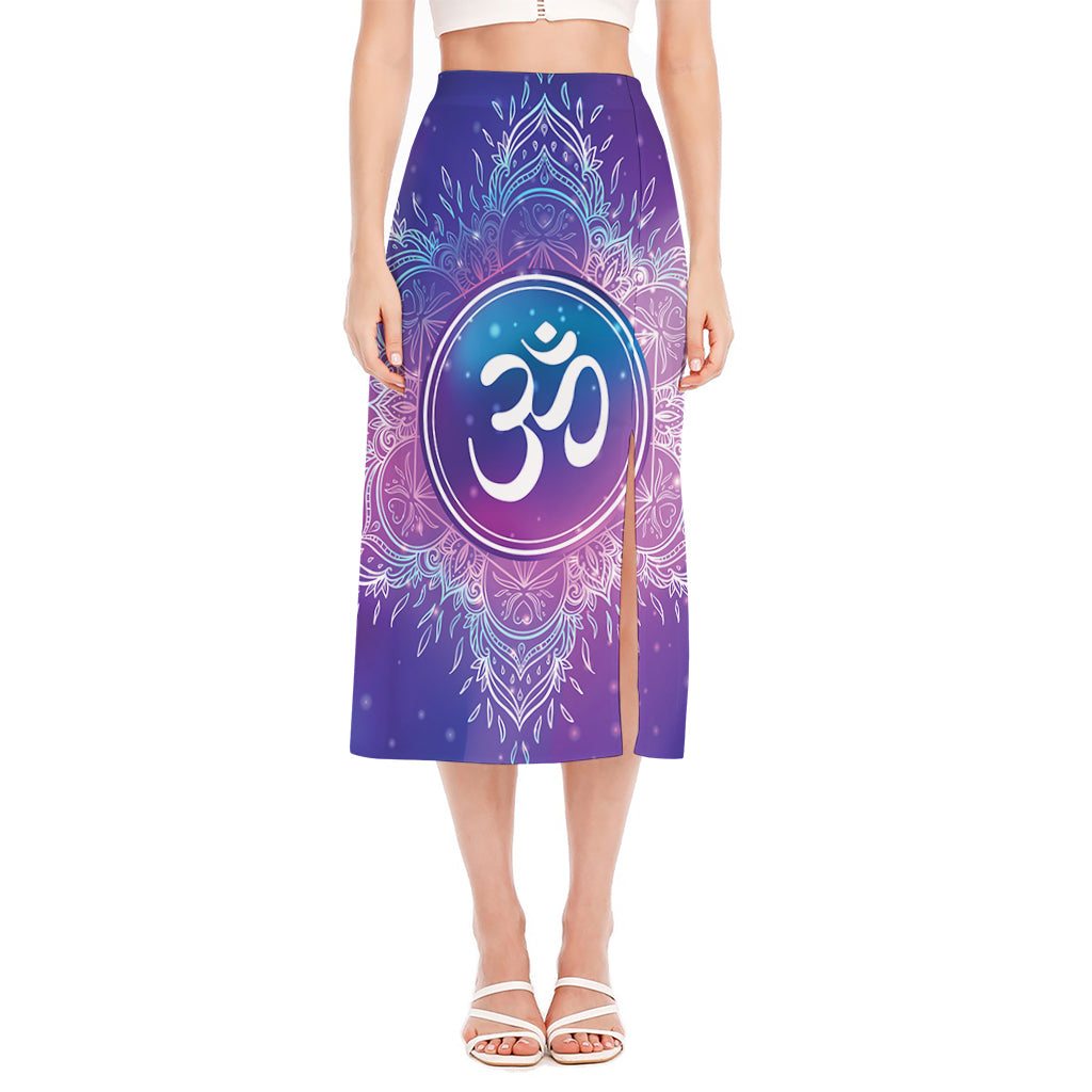 Spiritual Om Mandala Print Side Slit Midi Skirt