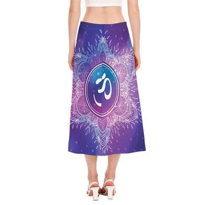 Spiritual Om Mandala Print Side Slit Midi Skirt