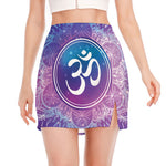 Spiritual Om Mandala Print Side Slit Mini Skirt