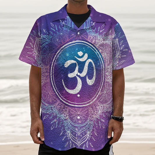 Spiritual Om Mandala Print Textured Short Sleeve Shirt