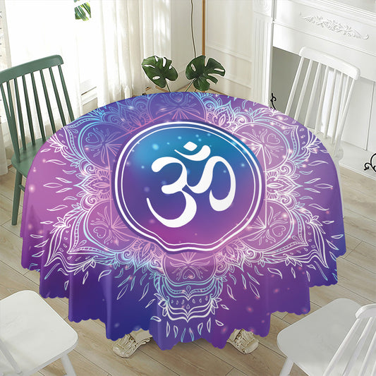 Spiritual Om Mandala Print Waterproof Round Tablecloth
