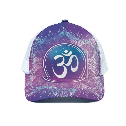 Spiritual Om Mandala Print White Mesh Trucker Cap