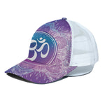 Spiritual Om Mandala Print White Mesh Trucker Cap