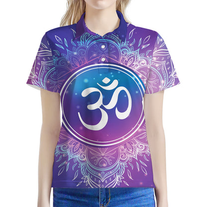 Spiritual Om Mandala Print Women's Polo Shirt