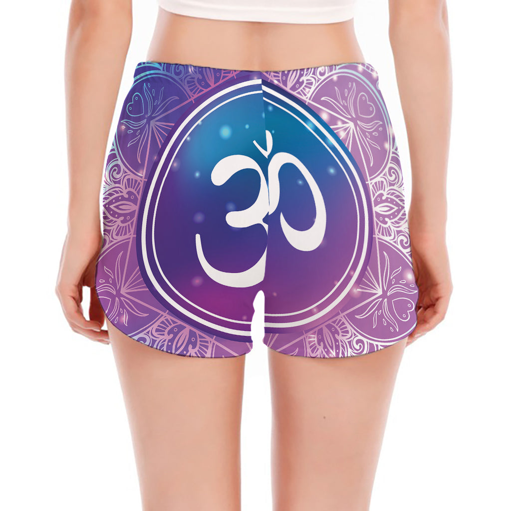 Spiritual Om Mandala Print Women's Split Running Shorts