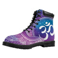 Spiritual Om Mandala Print Padded Collar Lace Up Boots
