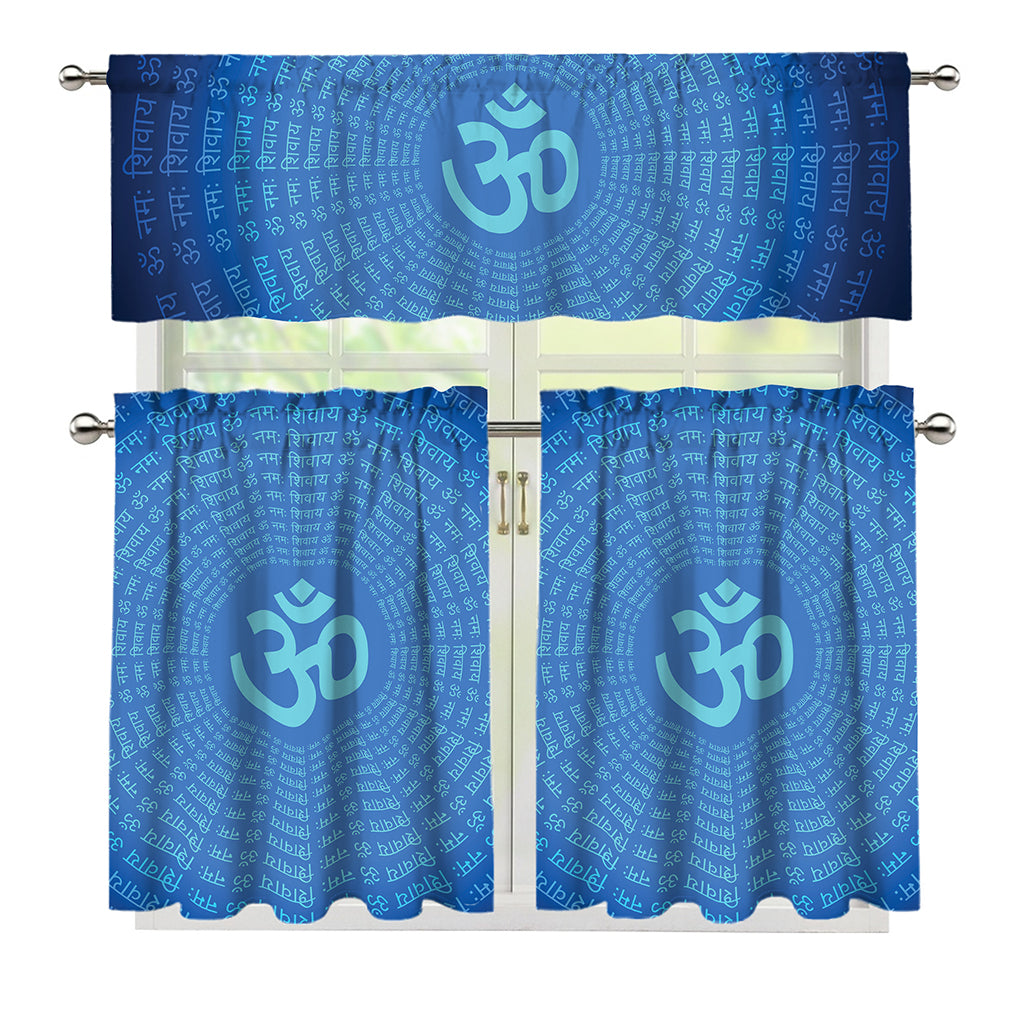 Spiritual Om Sign Print 3 Piece Kitchen Curtains