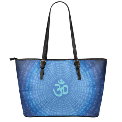 Spiritual Om Sign Print Leather Tote Bag