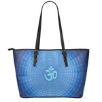 Spiritual Om Sign Print Leather Tote Bag
