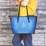 Spiritual Om Sign Print Leather Tote Bag