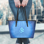 Spiritual Om Sign Print Leather Tote Bag