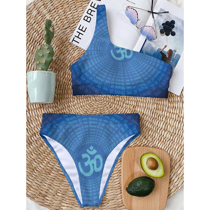 Spiritual Om Sign Print One Shoulder Bikini Top
