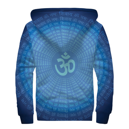 Spiritual Om Sign Print Sherpa Lined Zip Up Hoodie