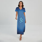 Spiritual Om Sign Print Short Sleeve Maxi Dress