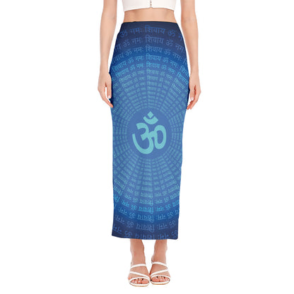 Spiritual Om Sign Print Side Slit Maxi Skirt