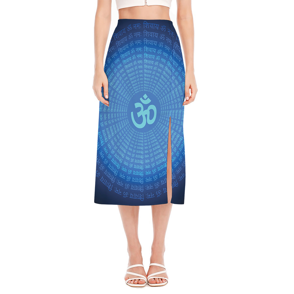 Spiritual Om Sign Print Side Slit Midi Skirt
