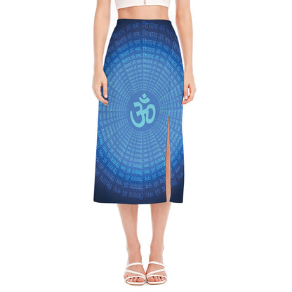 Spiritual Om Sign Print Side Slit Midi Skirt