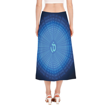 Spiritual Om Sign Print Side Slit Midi Skirt