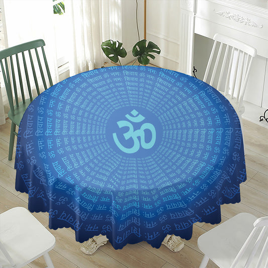 Spiritual Om Sign Print Waterproof Round Tablecloth