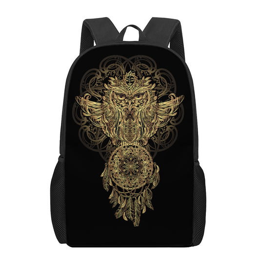 Spiritual Owl With Dreamcatcher Print 17 Inch Backpack