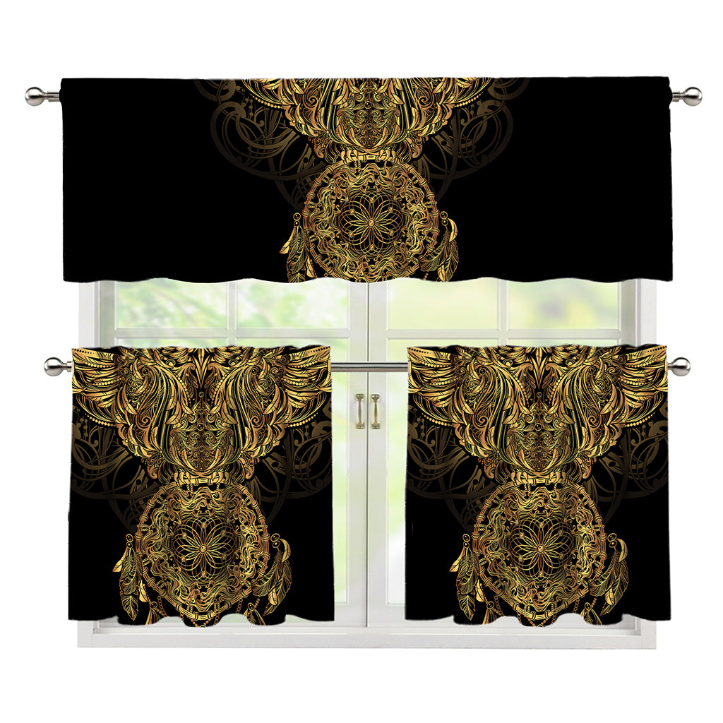 Spiritual Owl With Dreamcatcher Print 3 Piece Kitchen Curtains