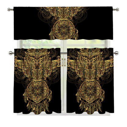 Spiritual Owl With Dreamcatcher Print 3 Piece Kitchen Curtains