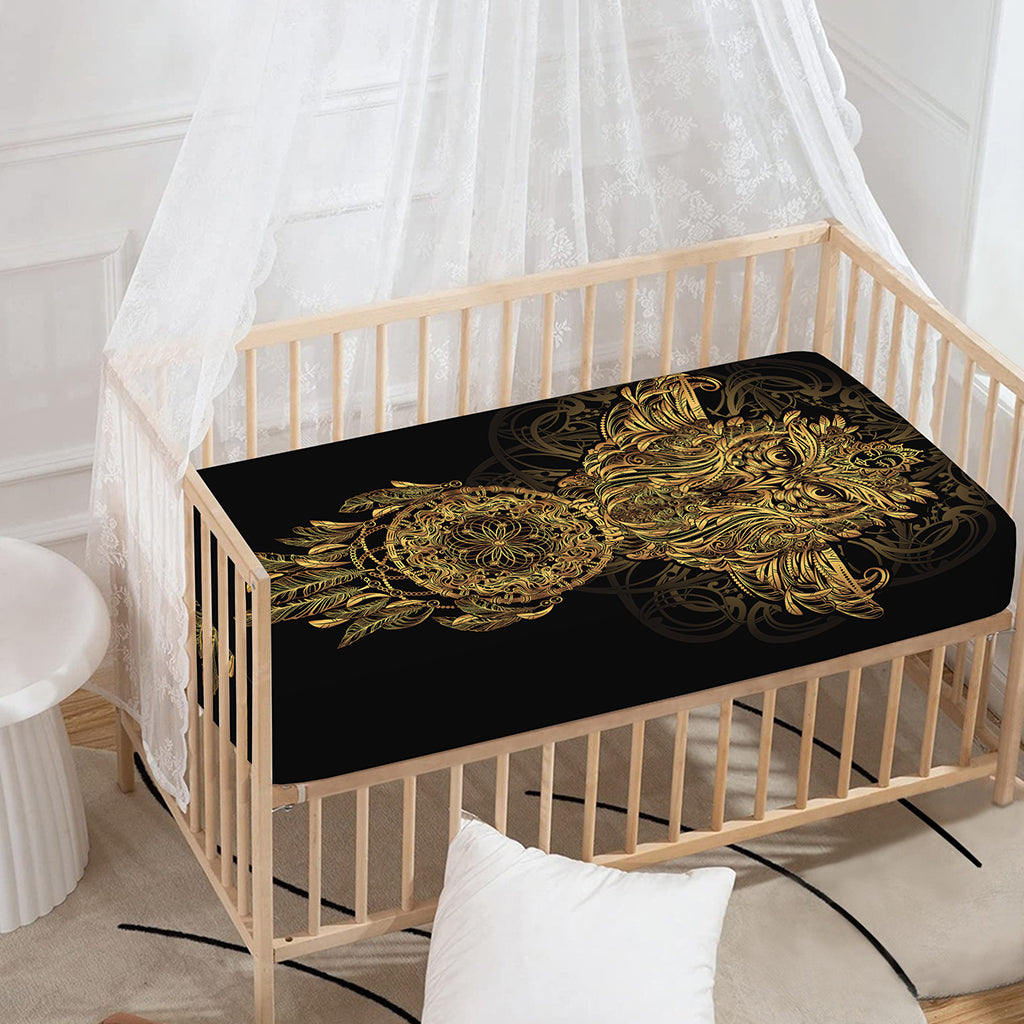 Spiritual Owl With Dreamcatcher Print Baby Crib Sheet