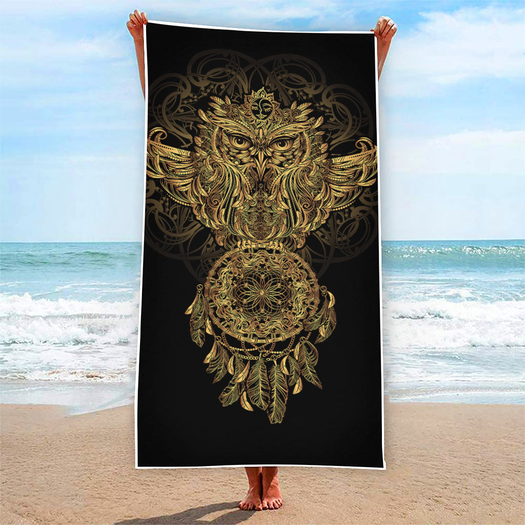 Spiritual Owl With Dreamcatcher Print Beach Towel