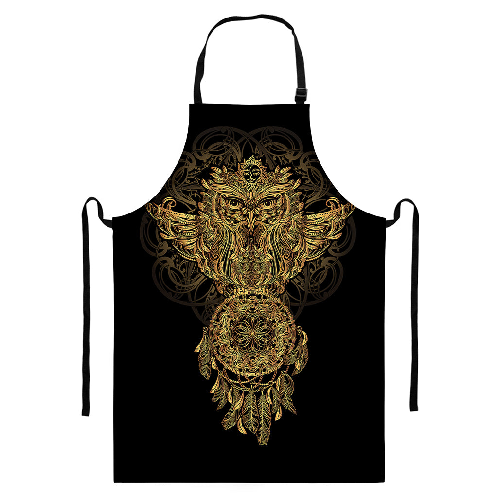 Spiritual Owl With Dreamcatcher Print Bib Apron With Pocket
