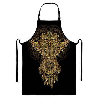 Spiritual Owl With Dreamcatcher Print Bib Apron With Pocket