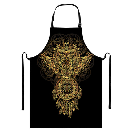 Spiritual Owl With Dreamcatcher Print Bib Apron With Pocket