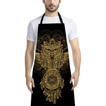 Spiritual Owl With Dreamcatcher Print Bib Apron With Pocket