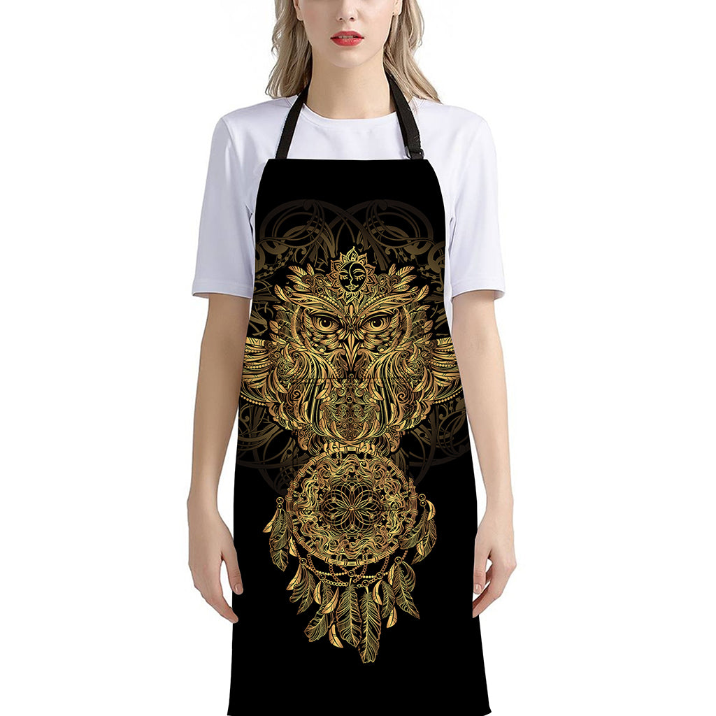 Spiritual Owl With Dreamcatcher Print Bib Apron With Pocket