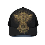Spiritual Owl With Dreamcatcher Print Black Mesh Trucker Cap