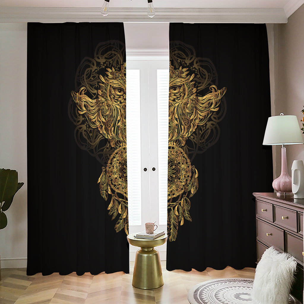 Spiritual Owl With Dreamcatcher Print Blackout Pencil Pleat Curtains