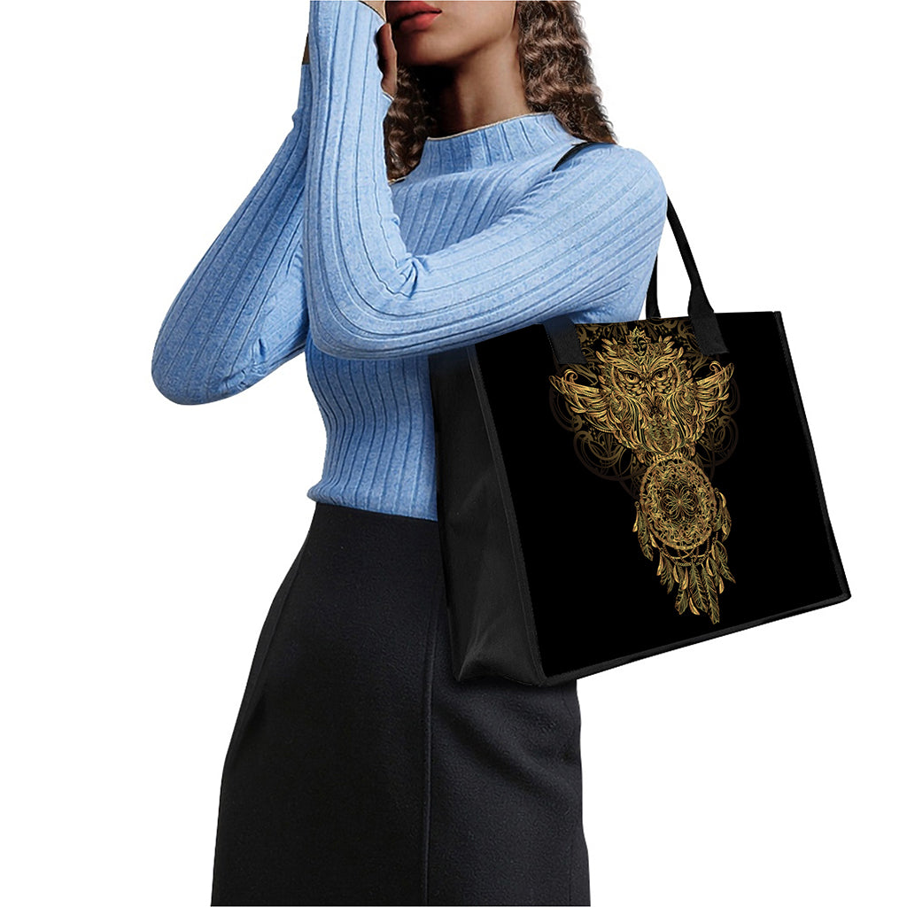 Spiritual Owl With Dreamcatcher Print Canvas Tote Bag