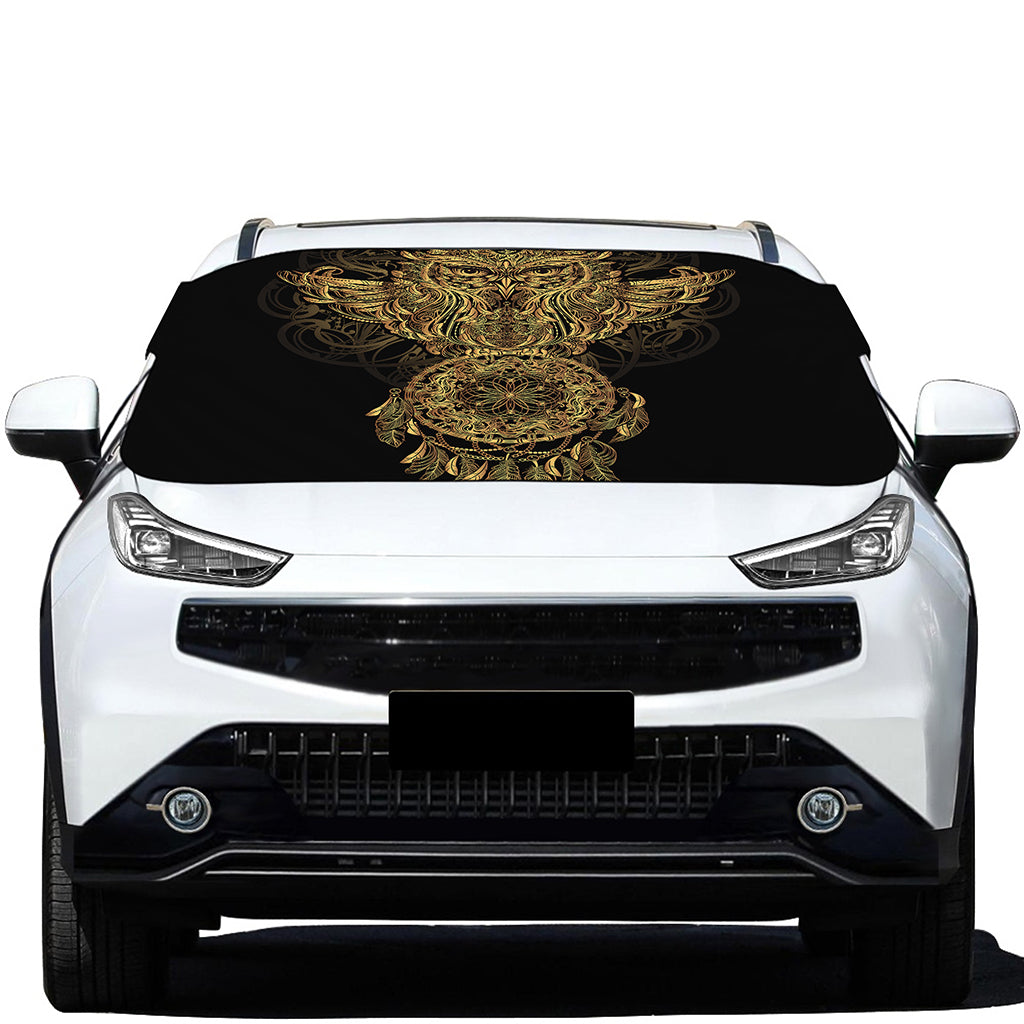 Spiritual Owl With Dreamcatcher Print Car Windshield Snow Cover