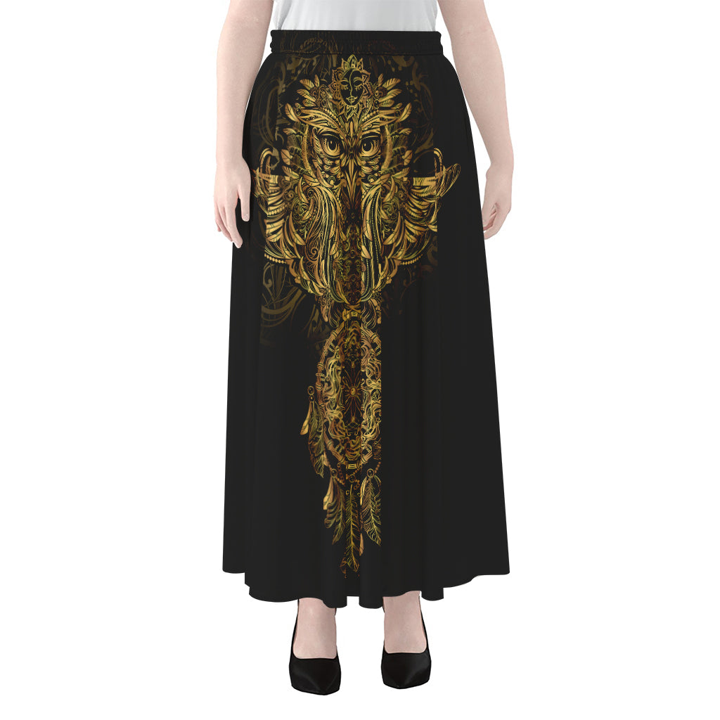 Spiritual Owl With Dreamcatcher Print Chiffon Maxi Skirt