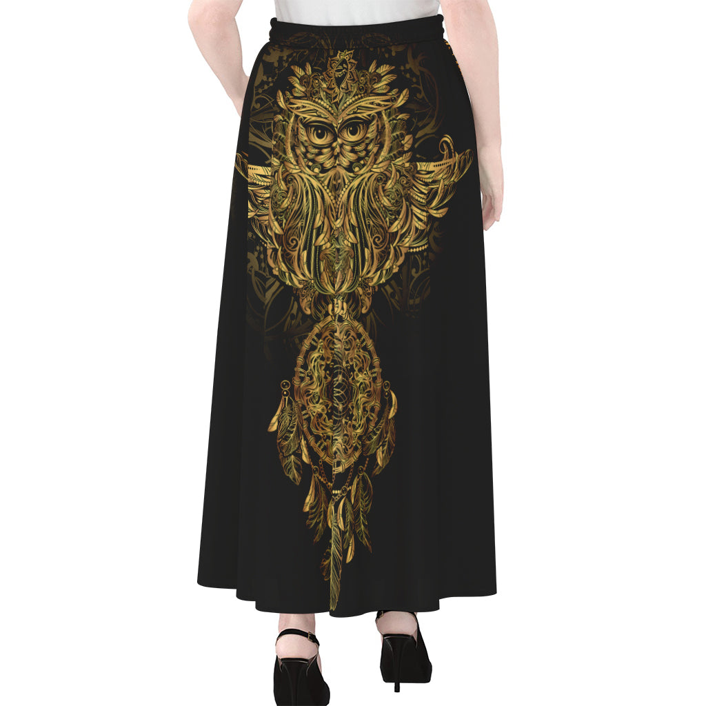 Spiritual Owl With Dreamcatcher Print Chiffon Maxi Skirt