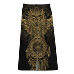 Spiritual Owl With Dreamcatcher Print Cotton Front Slit Maxi Skirt