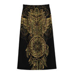 Spiritual Owl With Dreamcatcher Print Cotton Front Slit Maxi Skirt