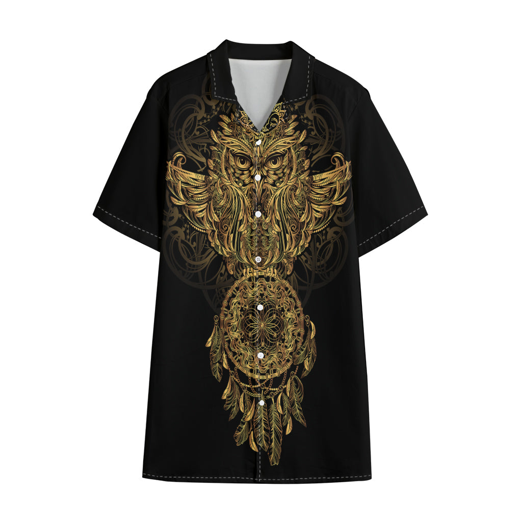 Spiritual Owl With Dreamcatcher Print Cotton Hawaiian Shirt