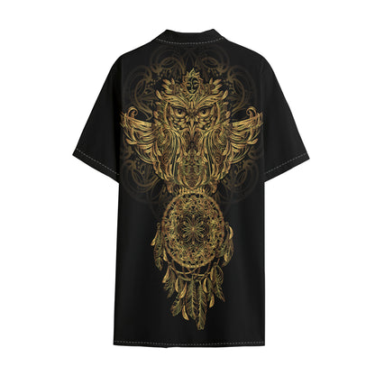 Spiritual Owl With Dreamcatcher Print Cotton Hawaiian Shirt
