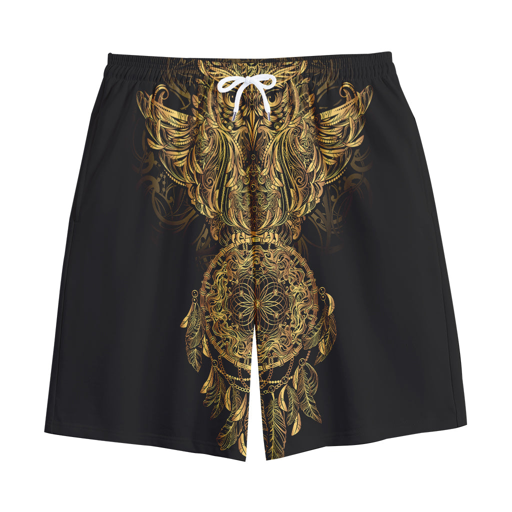 Spiritual Owl With Dreamcatcher Print Cotton Shorts